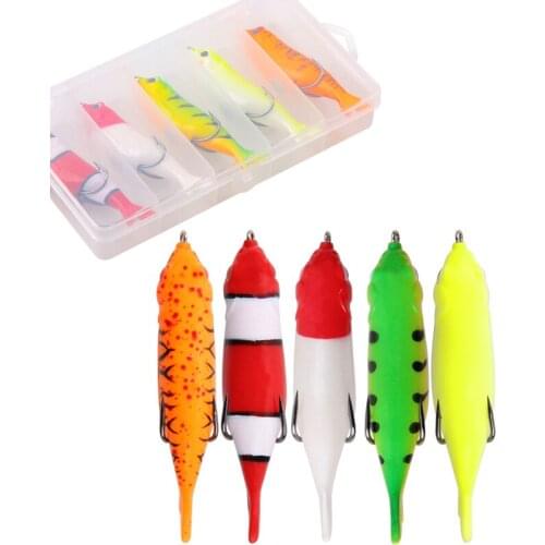 5pcs/box 12.4g soft silicone Fishing frog Lures Snakehead Lure Top water Frogs Bait with double hooks for trout bass fishing