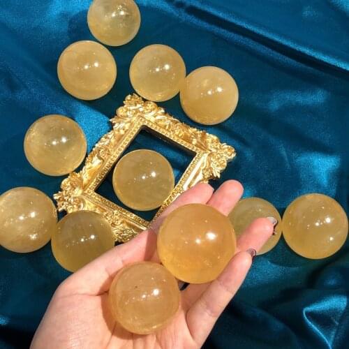 Natural Citrine Quartz Crystal Fluorite Ball Healing Gemstone Decoration