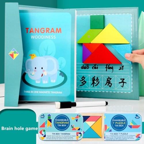 New Magnetische 3D Puzzel Tangram Spel Montessori Leren Educatief Tekentafel Games Speelgoed Cadeau Voor Kinderen Brain Tease