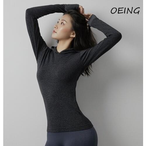 Fitness Yoga Active Wear Dry Fit Women Jogging Hoodie Shirts Seamless Sport Workout Tops
