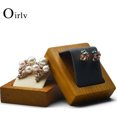 Oirlv Solid Wood Display Stand Earrings Jewelry Storage Rack Microfiber Material Jewelry Display Props