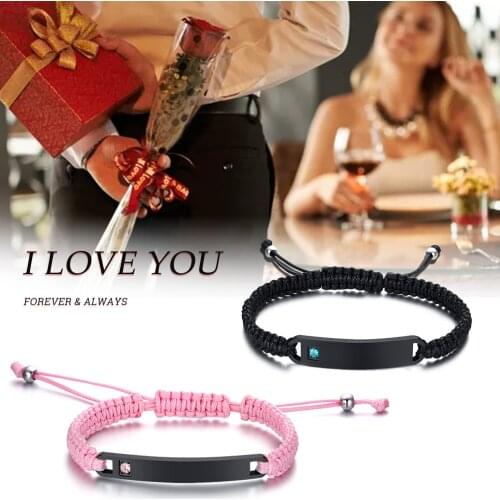 Personalized Couple Bracelets for Him Her Engraved Inspirational Quote Omnia Vincit Amor Rope Braided Charm Bracelet Handmade