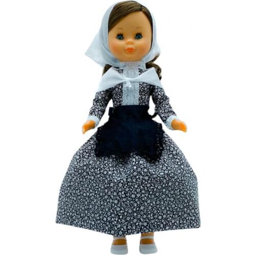 VESTIDO REGIONAL, MANTILLA, PERCHA, DELANTAL ALDEANA VASCA CASERA PAIS VASCO MUÑECA NANCY CLÁSICA FAMOSA MUÑECA NO INCLUIDA