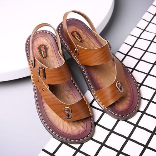 Summer men 39 beach rubber leather sandals roman gladiator mens sandalias hombre cuero playa verano piel puntera cerrada shoes