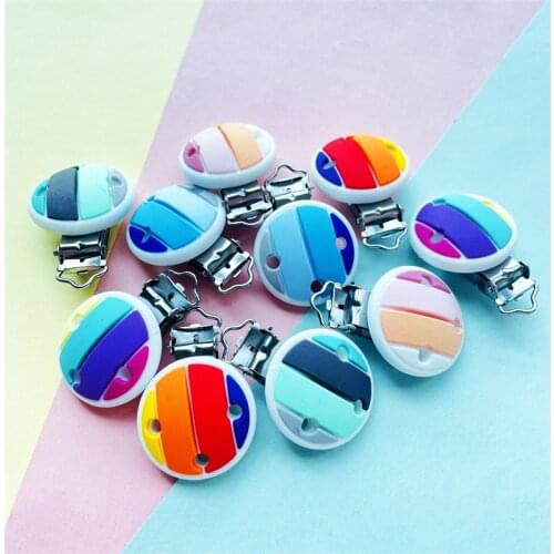 10pcs Rainbow Shape Silicone Clips BPA Free DIY Baby Teething Pacifier Dummy Nursing Sensory Necklace Chain Clips Toys