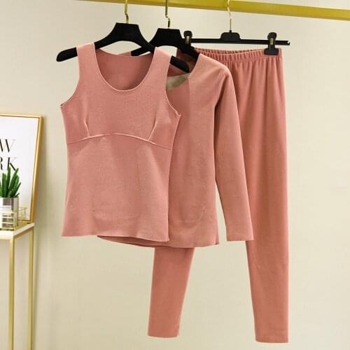 Thermal underwear women long johns 2020 Winter Heating plus velvet Vest+tops+pants 3 pieces set Double-Sided Dralon Warm suits