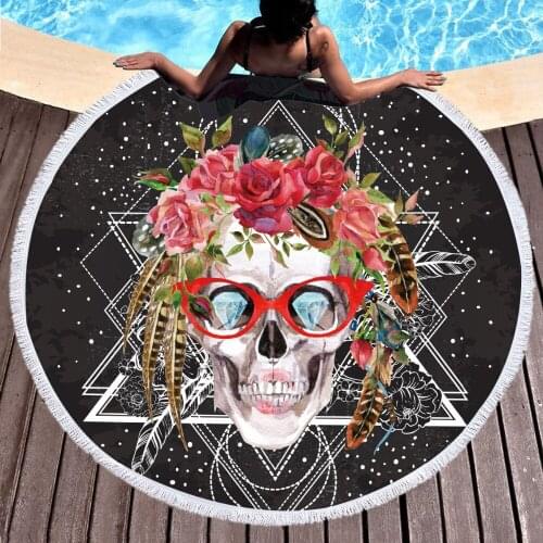 Thick Round 3d Sugar Skull Printed Beach Towel Quick Compressed Towel Tapestry Yoga Mat Microfiber Bath Tower