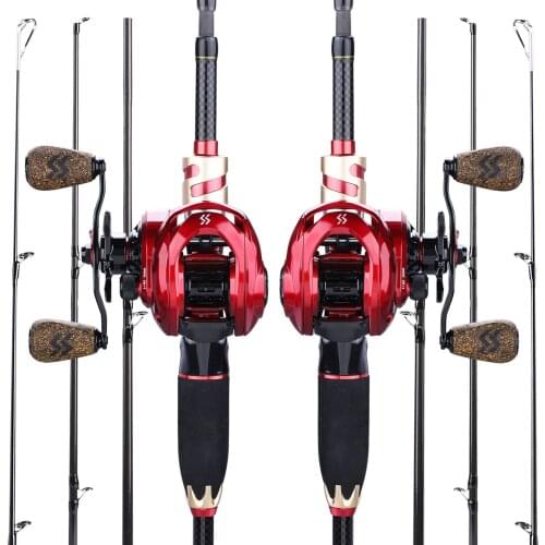 Sougayilang 1.8-2.1m Fishing Rod Combo Portable 4 Section Carbon Rod and 9+1BB High Speed Gear Ratio 8:1 Baitcsting Reel Set