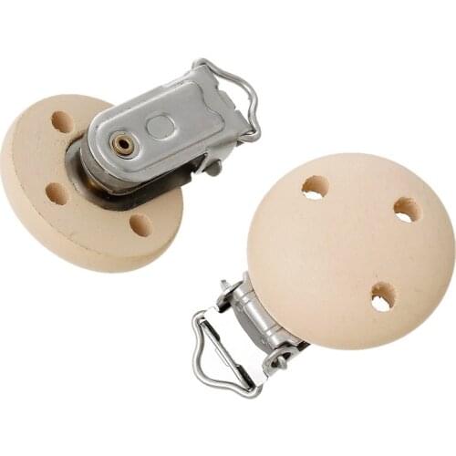 LF 5Pcs Khaki Wooden Metal Baby Pacifier Clip Solid Color Holders Cute Infant Soother Clasps Holders Accessories Diy Tool