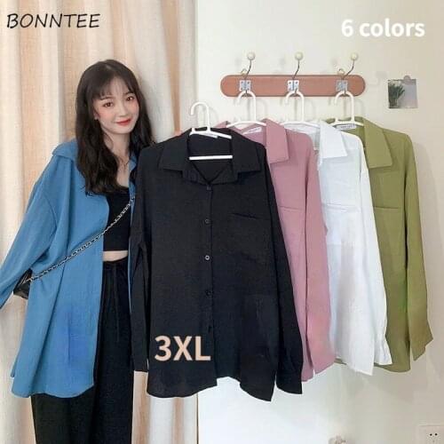 Shirts Women S-3XL 6 Colors Solid Single-breasted Casual Simple Spring College Classic Female Long-sleeved Vintage Streetwear