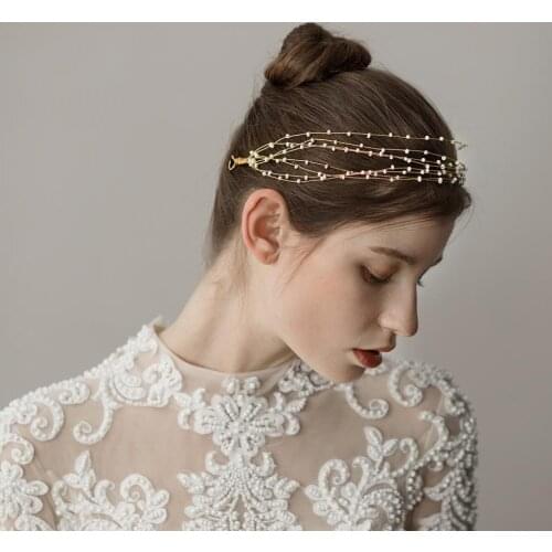 Handmade Golden Vine Crown Headband Wedding Bridal Pearls Hair Tiara
