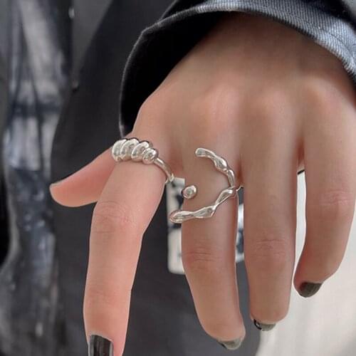 2021 Korean Silver Color Irregular Rings Geometric Chunky Circle Rings for Women Minimalist Textured Rings Jewelry Gifts