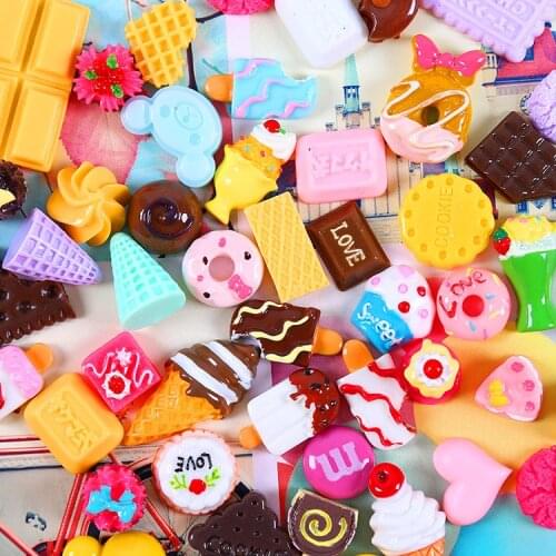 30Pieces/lot Slime Supplies Accessories Decoration For Slime Filler Resin Donut Food Cake Flowers Candy chocolate Ice Cream