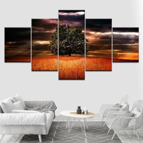 A tree with dark sky cloudy 5 Piece HD Wallpapers Art Canvas Print modern Poster Modular art painting for living room Home Decor