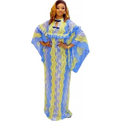 African Maxi Dress For Women New African Dashiki Fashion Loose Embroidery Long Dress African Clothes Elegant Lace Dresses