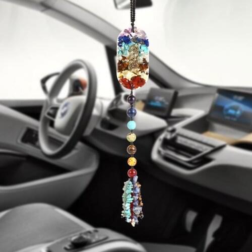 Reiki Natural Stone Chakra Orgone Car Pendant Auto Rearview Mirror Resin Pendant Auto Decoraction Ornaments Coche Accessories