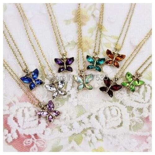 Free shipping 6pcs/lot fashion jewelry items metal delicate crystal insect butterfly pendant necklace