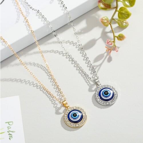 1Pc Crystal Resin White Blue Evil Eyes Pendant Necklace Chain Rope Necklace For Women Men Lovers Fashion Jewelry Gift 2021 Trend