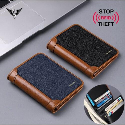 Business Small Slim Wallet Men Canvas RFID Brand Anti-Theft Credit Card Purse Drivers License Can be Placed Black and Blue