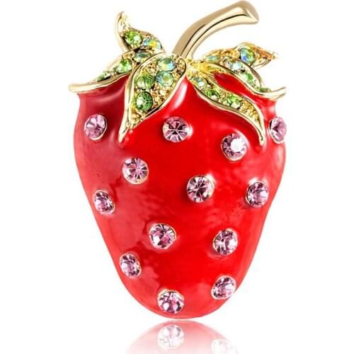 Miraculous Enamel Red Color Strawberry Brooches For Women Summer Style Fruit Accessories Hat Bag Jewelry Wedding Pins Good Gift