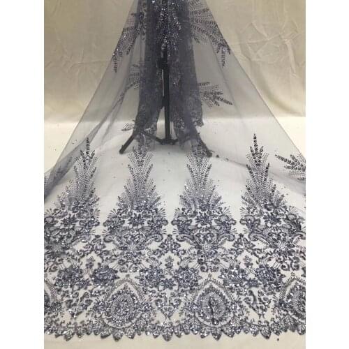 Hot selling glued glitter sequins French lace fabric ZH-11132 for party dress