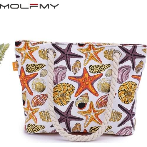 Canvas Handbag For Women Large Capacity Shells Conch Print Simple Shoulder Ocean Style Beach Tote Bag Portable 2021 New Dropship