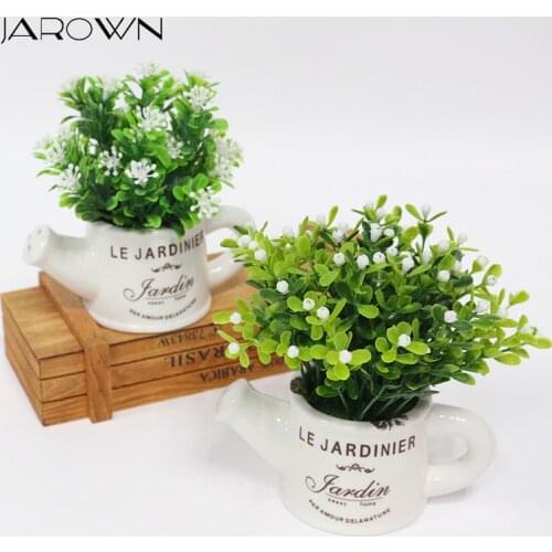 Artificial plastic flowers with Ceramics vase cute artificial flower set home decoration for wedding flowers decoration