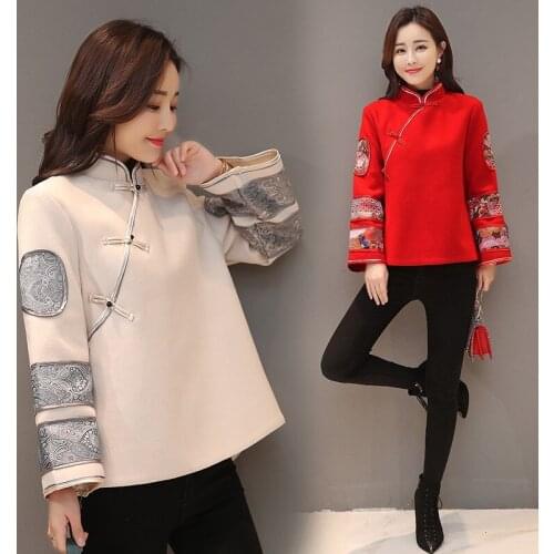 Chinese Cheongsam Tops For Women Coats Winter 2019 Autumn New Year Costume Chinese Fashion Clothes Shanghai Tang Clothing TA1602