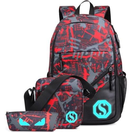 New 3pcs Bag Set Boys School Bags USB Laptop Backpacks Waterproof Backpack for Student Schoolbag Bookbag Kids Pen Pencil Bag