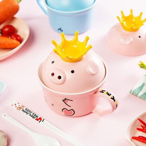 Creative Crown Lovely Pig Ceramic Noodle Bowl Pot Household Soup