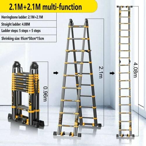 2.1M+2.1M Herringbone Ladder/4.2M Straight Ladder Multifunctional Anti-tilt Engineering Ladder Telescopic Ladder Folding Ladder