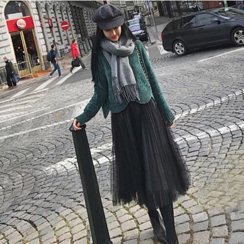 Small fragrance womens set autumn and winter 2-piece 2019 new fashion sweater with mesh skirt suit two-piece female elegant