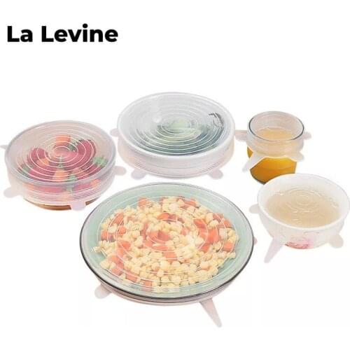 6pcs Silicone Lids Durable Reusable Save Cover Heat Resisting Fits All Sizes Home Kitchen Transparent Food Fresh-keeping Lids