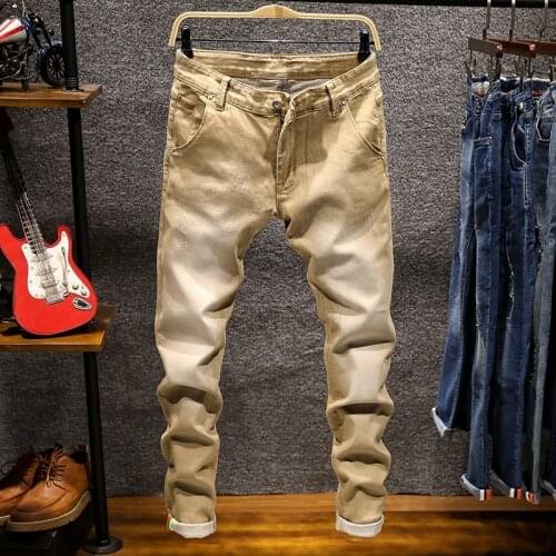 Men Jeans Skinny Stretch Colourd Jeans Fashion Slim Fit Jeans Khaki Blue Green Color Cotton Cowboy Pant Fashion Casual Long Pant