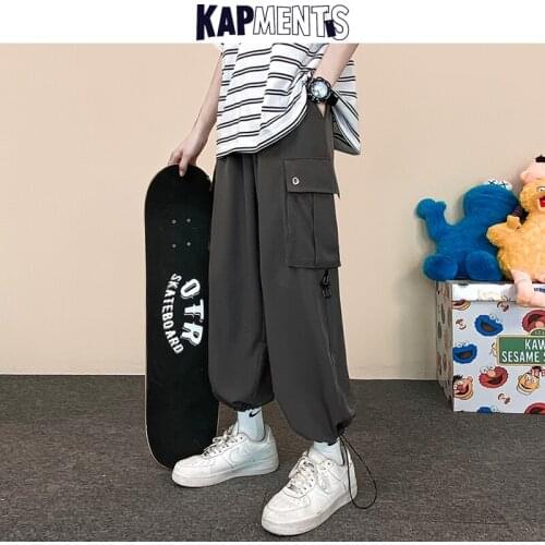 KAPMENTS Men Straight Cargo Causal Sweat Pants 2021 Mens Harajuku Streetwear Kpop Sweatpants Male Vintage Hip Hop Joggers Pants