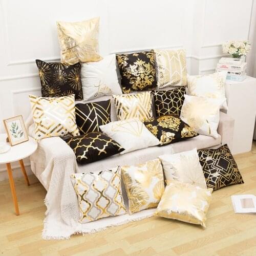 Home Decor Home Black Gold Cushion Cover Polyester Short Plush Gilding Sofa Car Seat Throw Pillow Case 45x45cm housse de coussin