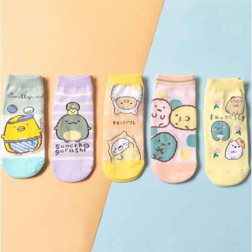 New 5 Pairs/Lot Colorful Cartoon Socks Women Harajuku Funny Cute Chick Cat Pattern Ankle Socks Happy Girl Candy Color Boat Socks