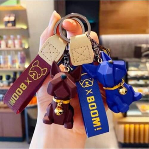 2021 New Cartoon French bulldog Dog Keychains Cute Doll Key Chain Creative Custom Couple Ins Bag Pendant Car Leather Key Ring