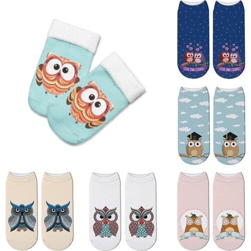 New Owl Socks 3D Printing Women Socks Animal Brand Sock Fashion Unisex Meias Female Funny Novelty Low Ankle Cartoon Summer Sock