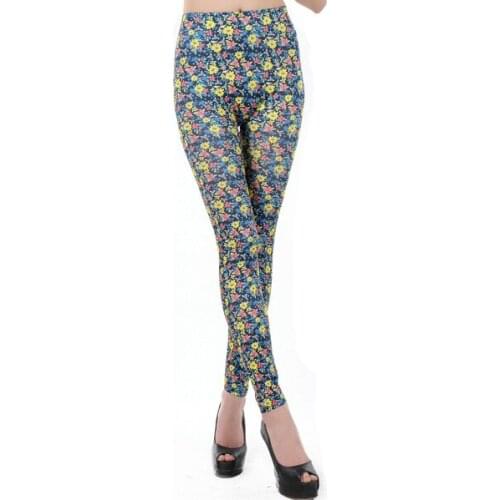New Designer Factory Cheap Price Slim Fit Pants Elegant Womens Bright Yellow Flowers Print Fl oral Fashion Leggings