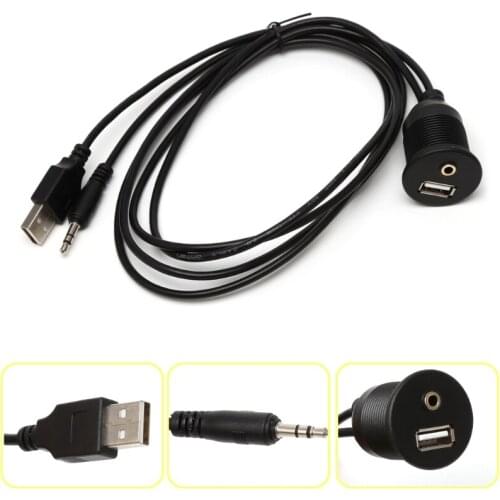 OOTDTY NEW 1m Car Dash Board Mount 3.5mm USB 2.0 AUX Socket Extension Lead Panel Cable Car Auto Electronics Dash Cable Black