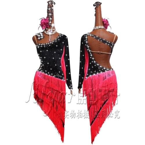 Latin Dance Dress Latin Skirt Competition Dress Costumes Performing Dress Practice Skirt Customize Adult Kids Lady Black Tassel