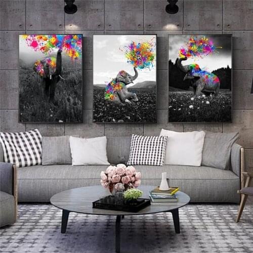 Modern Colorful Elephant Pictures Print on Canvas Art Poster Fantasy Animals Oil Paintings Print for Home Living Room Home Decor