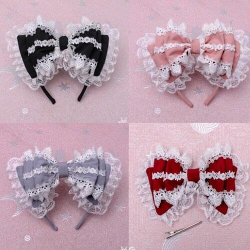 Bow Headband With Baby Doll Party Dress KC Hairpin DIY Headdress Soft Girl Hair Hoop Cosplay Japanese Lolita Gorgeous Lace Big