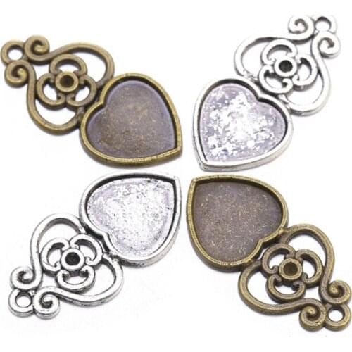JUYA 30pcs/lot Fit 12mm Heart Cabochons Blank Setting Bezel Blank Cabochon For Pendant Earring DIY Making Jewelry Accessories