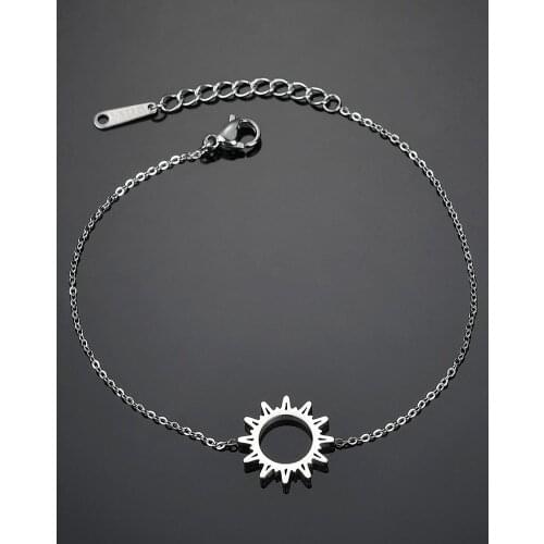 Sun Flower Pendant Hollow Sun Charm Stainless Steel Slim Bracelet Women Bangle Fashion Jewelry Gift