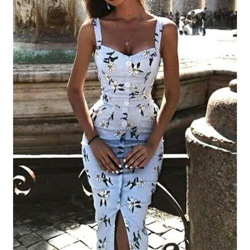 Women Sexy Dress Printed Sleeveless Sundress Female Slim Fit V Neck Dresses Ladies Knee-length Dress Summer Femme Vetidos