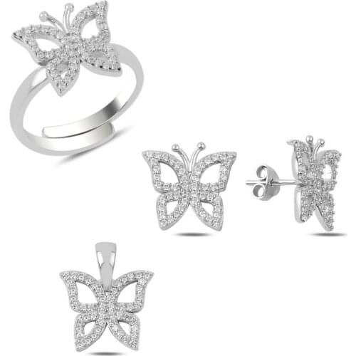 Silverlina Silver Zircon Stone Butterfly Set