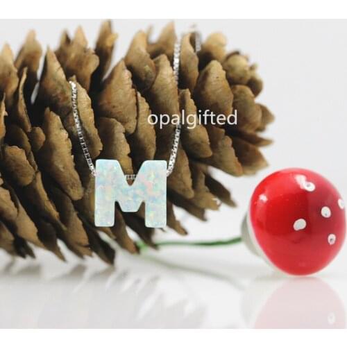 1pc Hot Sale Synthetic OP17 white and op06 light blue Opal M Letter Necklace 925 Silver Chain Necklace For Girl Fashion Gift