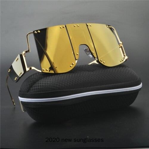 2020 Oversized gold Sunglasses Women Big Frame Square Flat Top Sun Glasses Female Men Vintage Mirror Shades Gradient UV400 NX